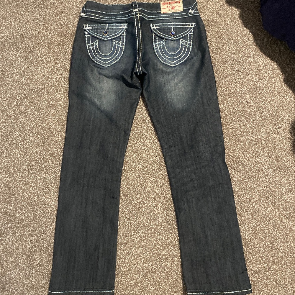 GORGEOUS TRUE RELIGION JOEY SUPER T BLUE RHINESTONE JEANS SIZE 30